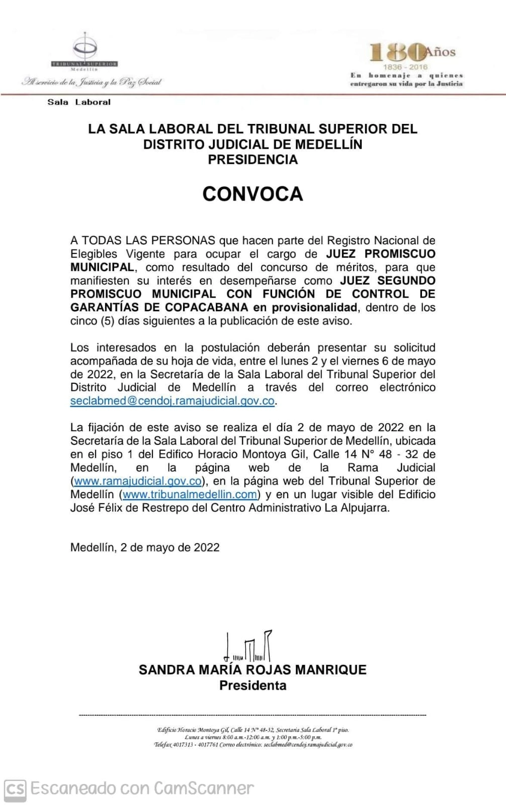 Convocatoria Juez Segundo Promiscuo Municipal Con Funci N De Control De