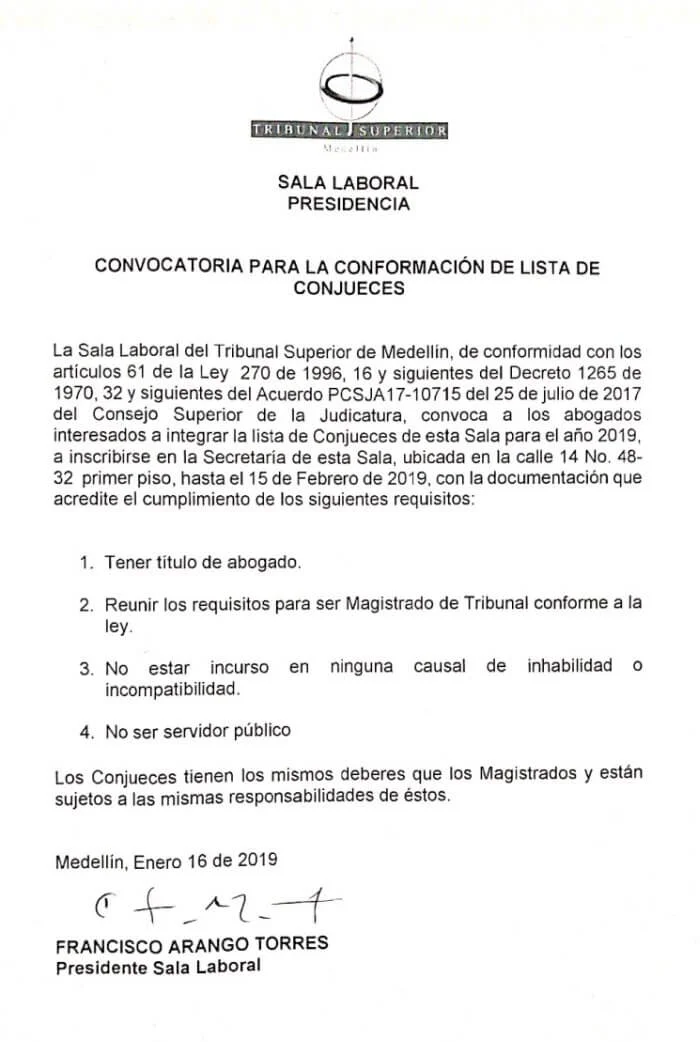 convocatoria conjueces sala laboral 2019