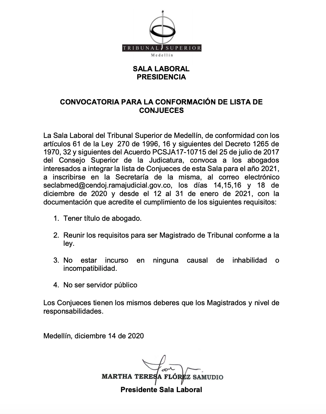 CONVOCATORIA CONJUECES SALA LABORAL