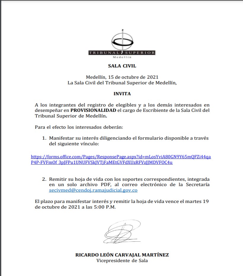 CONVOCATORIA PROVISIONALIDAD ESCRIBIENTE SALA CIVIL